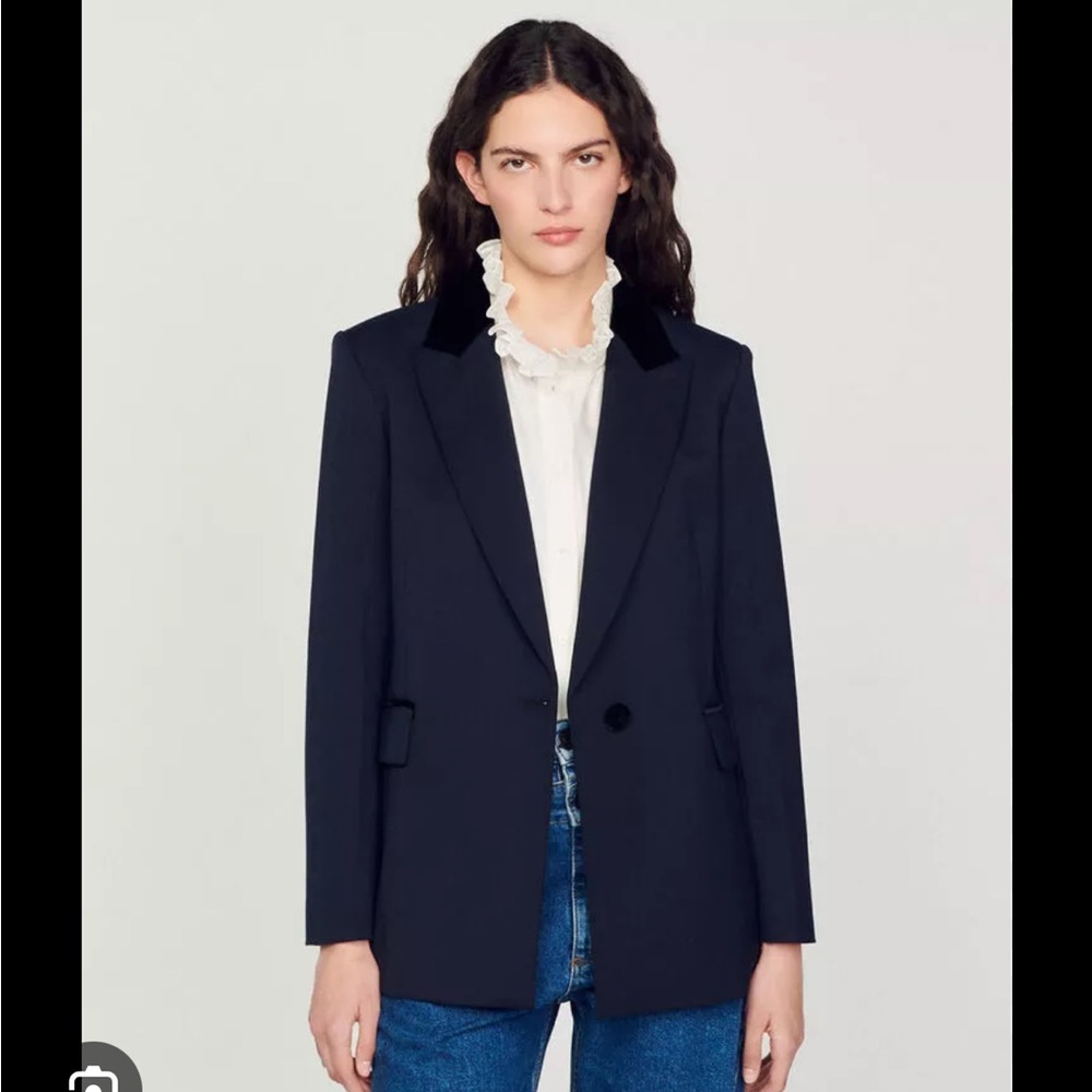 Sandro Velvet Trim Tailored Blazer NWOT